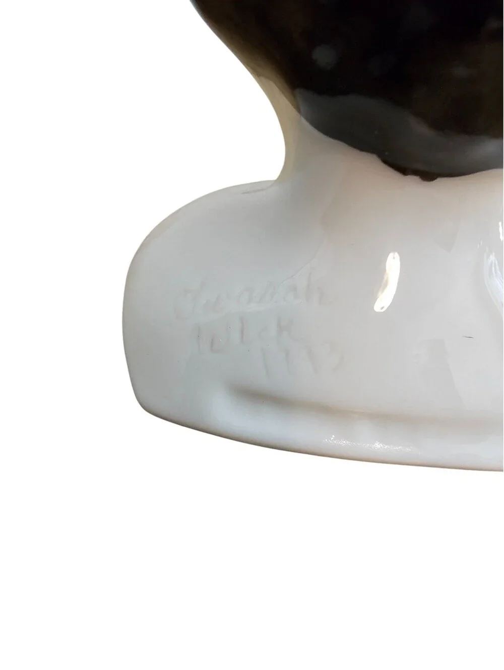 Vintage Hand Painted Porcelain Bisque Doll Bust Head Germany Black Hair